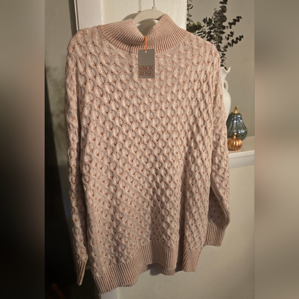 Knox Rose Blush Pink Cable Turtleneck Sweater